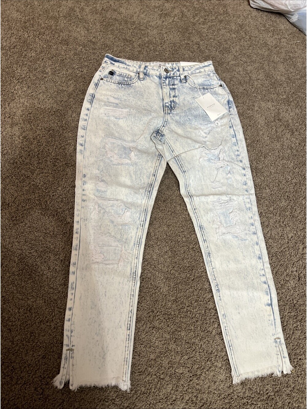 Kan Can Jeans Denim 3/25 Light Wash Distressed Skinny Ankle High Rise